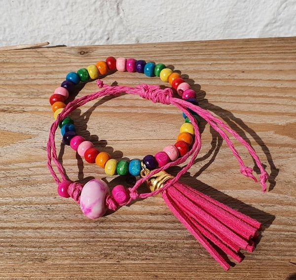 2teiliges Armband Set handmade, Pink, Rainbow,