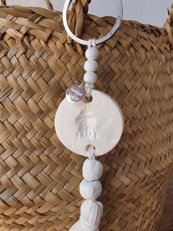 Boho Schlüsselanh./Tassel Buddha, handmade, weiß