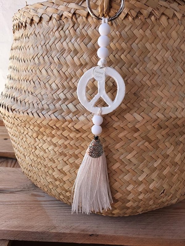 Boho Schlüsselanhänger/Tassel Peace handmade weiß