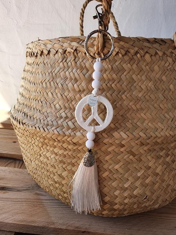 Boho Schlüsselanhänger/Tassel Peace handmade weiß