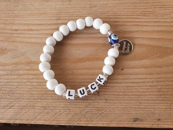 Message Armband "LUCK", handmade weiß